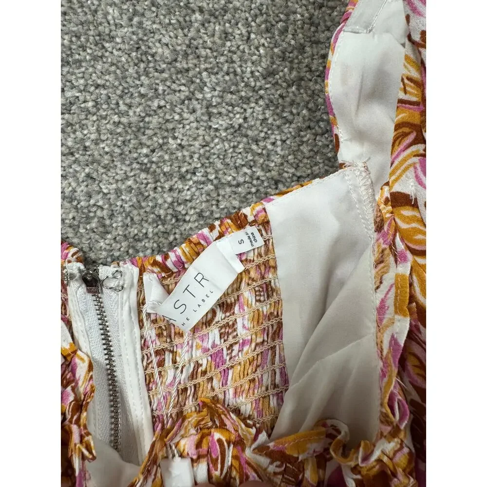 ASTR Floral Puff-Sleeve Crop Top in Pink & Mustard